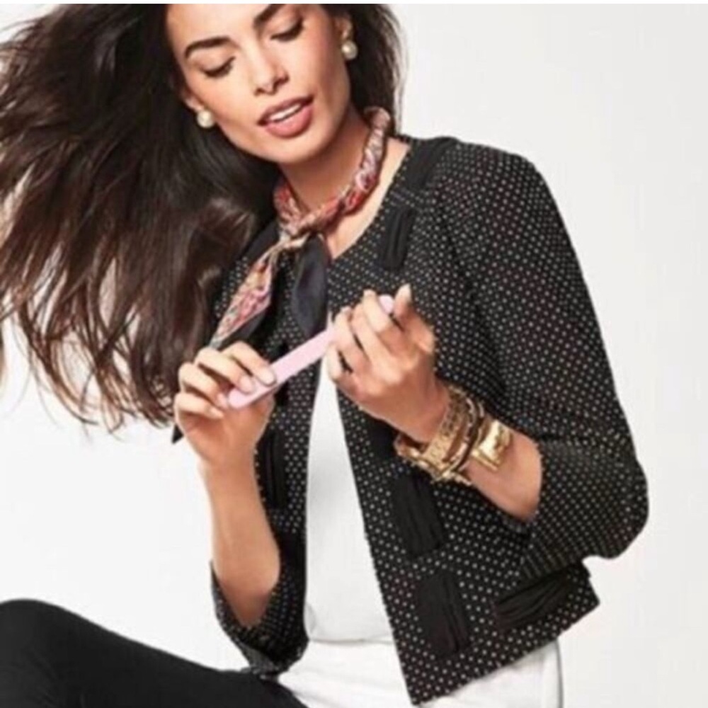 Cabi 5156 Polka Dot Jacket Lined 3/4 Sleeve Crew Neck Blazer Black‎ Women 12 EUC